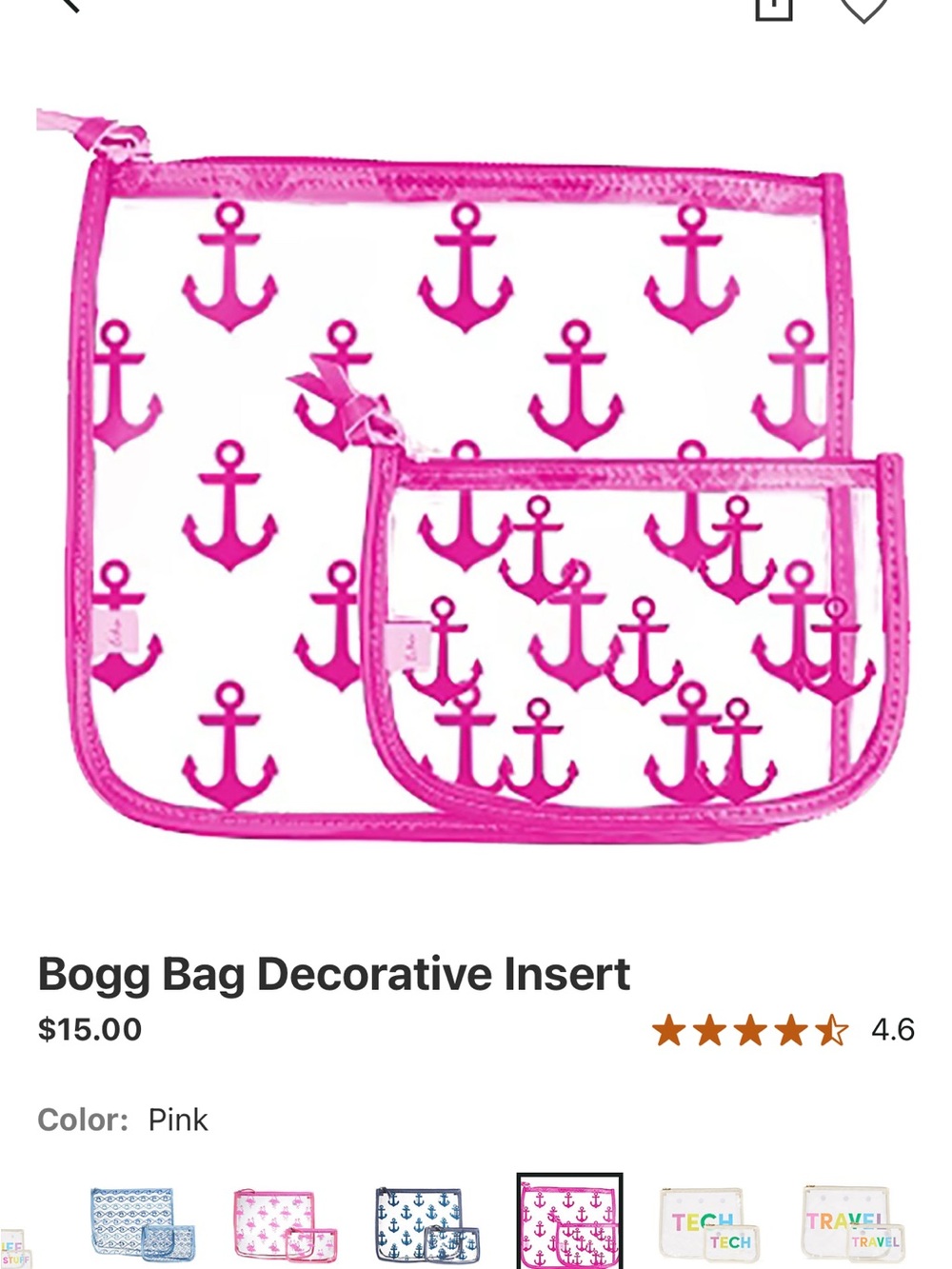 SET OF TWO BOGG BAG Pink Anchor Zip Pouch Set
